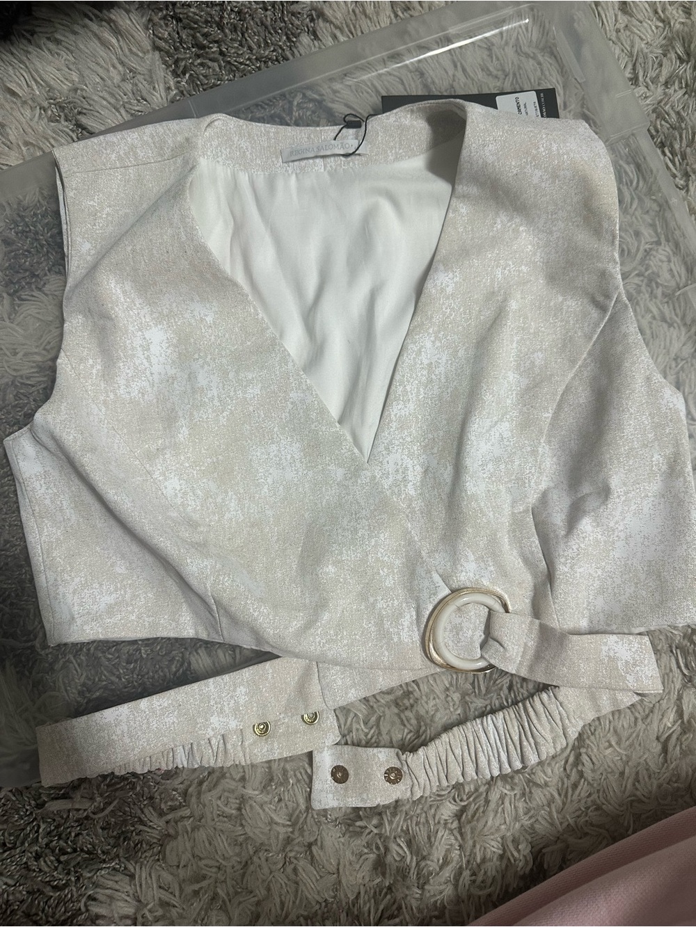 Shimmery Light Pearl Wrap Crop Top with Decorative Ring